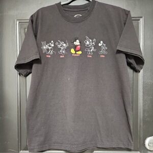 Disney Mickey Mouse T-Shirt Over The Years Black Embroidered Black Tee Cotton
